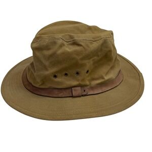 VTG CC Filson Tin Cloth Bush Hat Mens XL Tan Waxed Canvas Leather USA Gorpcore